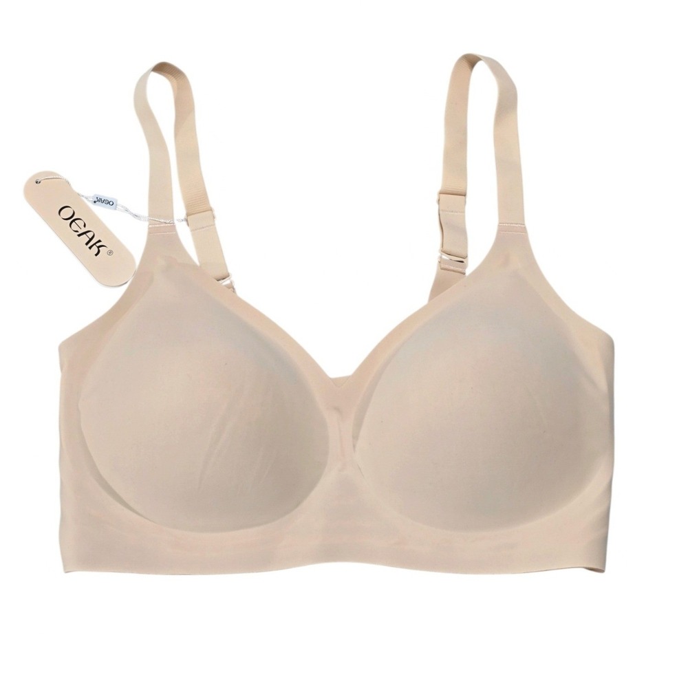 OEAK Women Seamless Comfort Bra Nude Beige Wireless Adjustable Straps NWT Sz L